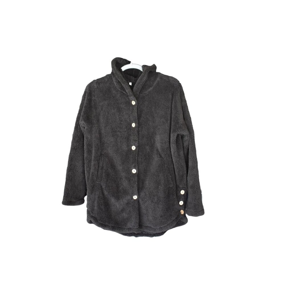 Women's No Brand Super Soft Black Button up Hoodie with Pockets 4XL